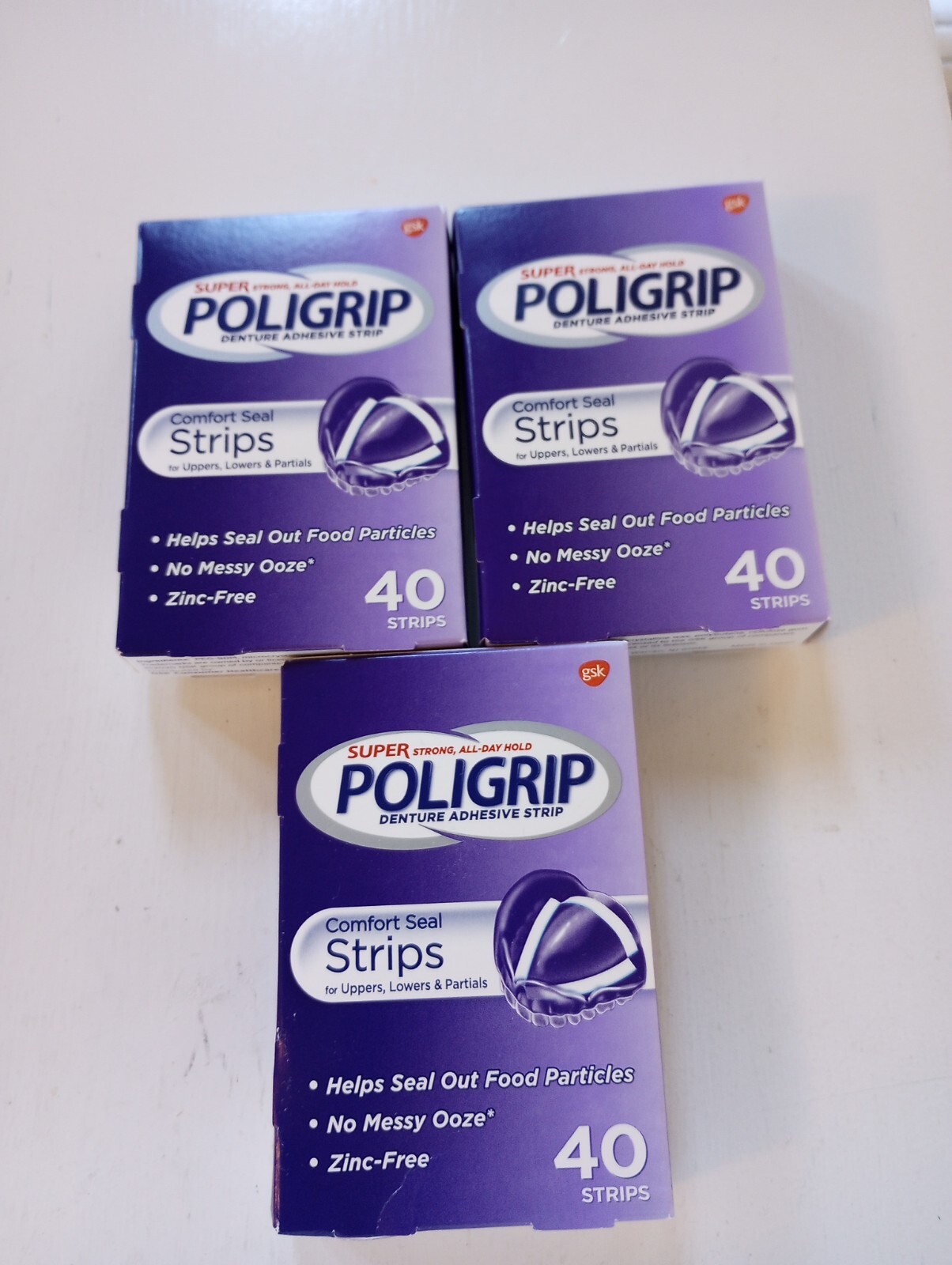 3 Pack Super Poligrip Denture Adhesive StripsTotaling 120 Strips