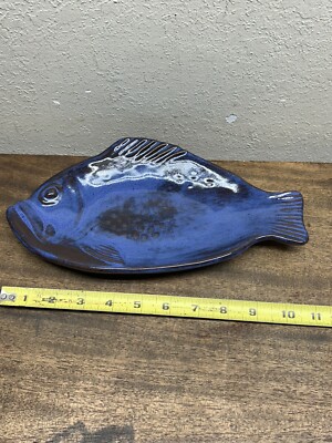Thora Ovenware Fish Shaped Platter Bowl Dark Blue Redware Dish 