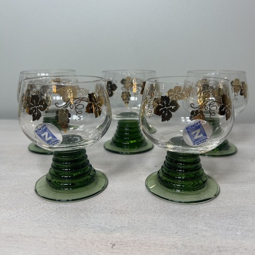 Schott Zwiesel Cordial Glass Gold Trim Beehive Stem Short Mini Vintage Set of 5
