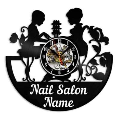 Nail Salon Name Personalized Vinyl Wall Clock Design Best Gift Birthday Holiday