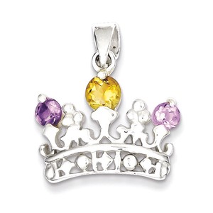 Sterling-Silver-Citrine-amp-Amethyst-Polished-Crown-Pendant