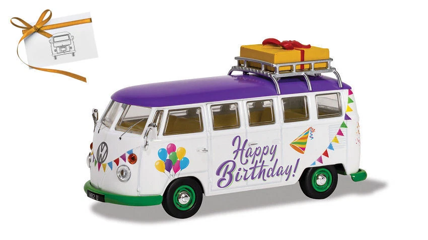 MODELLINO FURGONE STATICO CORGI TOYS VW CAMPER HAPPY BIRTHDAY SCALA 1:43 - Immagine 2 di 4