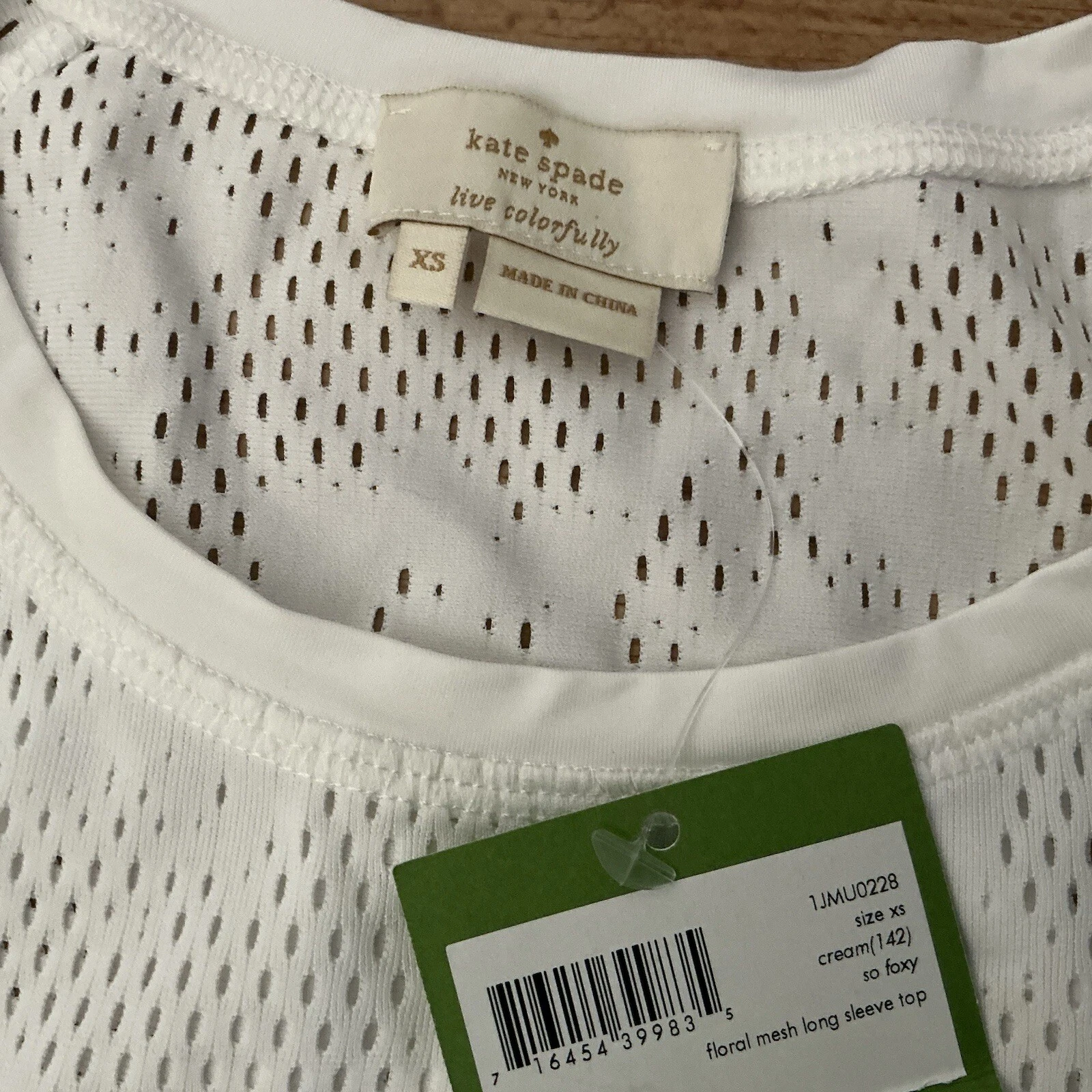 Top Kate Spade bianco a rete floreale manica lunga taglia XS NUOVO