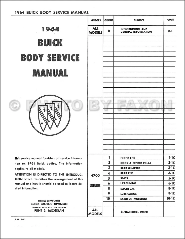 1964 Buick CD Tienda Manual Cuerpo Reparación Riviera Lesabre Electra Wildcat - Imagen 4 de 4