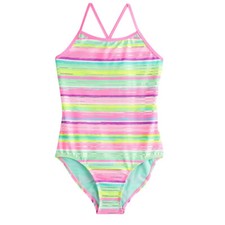 So Girls Brush Stroke Striped One Piece Swimsuit 4/5 New with Tags UV Protection
