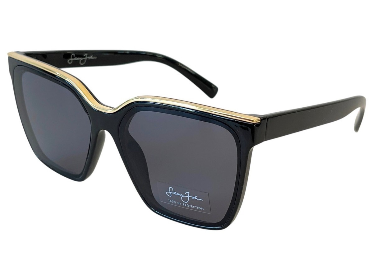 >Sean John< Black Large Round sunglasses Sean John SJS1007CE 002 Pilot Shield Sunglasses Black Frame  main image 3