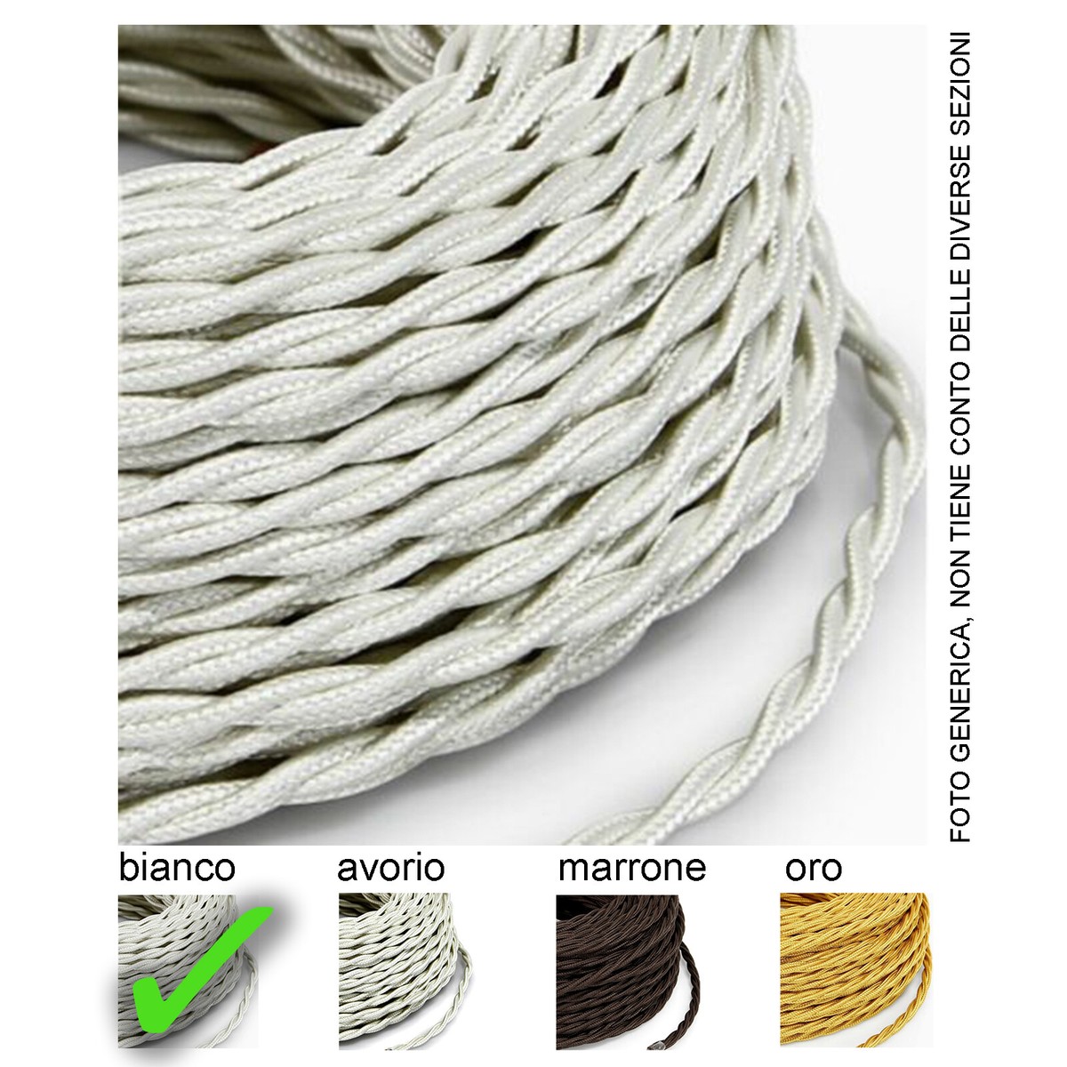 Matassa 10mt Cavo In Tessuto Treccia In Seta Colore Nero Ramato 2 Poli 0,5mm - Foto 8