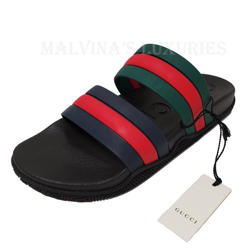 GUCCI SHOES MEN SIGNATURE WEB STRIPES DOUBLE STRAP RUBBER SANDALS sz 9 / 9.5 - Picture 7 of 20