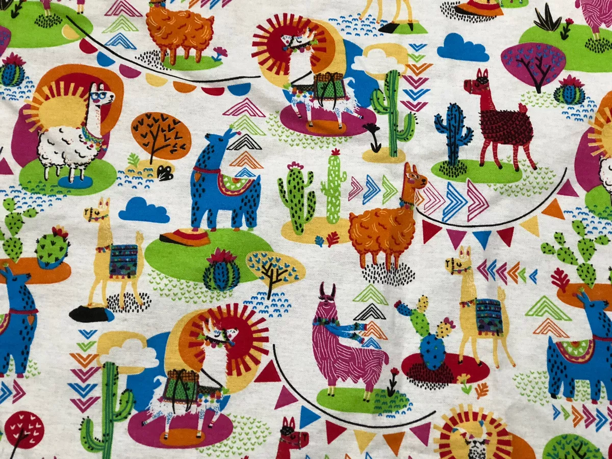 LLAMA Mexican Fabric Print 1 /3 Yards , Cactus, Cacti Bright colorful 57"  wide | eBay