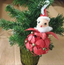 Vintage Plastic Santa Claus Head w/ Poinsettia Ball Body Christmas Tree Ornament