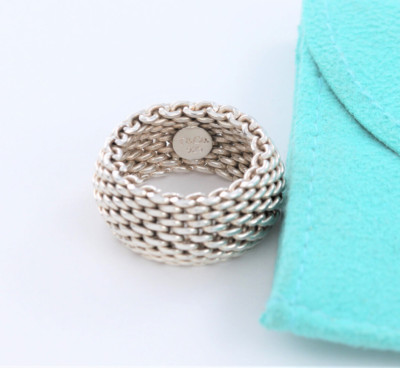 Größe 5,5 Tiffany & Co Sterlingsilber Somerset Mesh Kuppelring im Etui schön