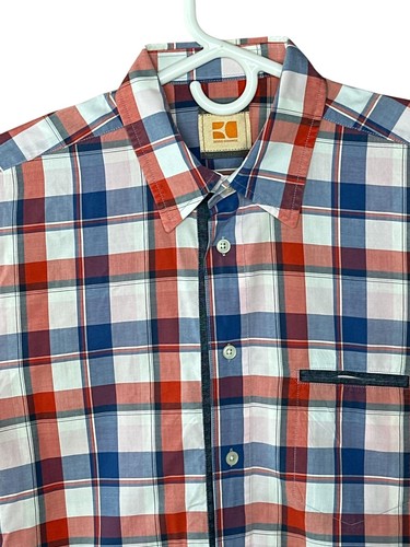 Camisa Hugo Boss Naranja Para Hombre Talla Mediana Manga Larga Azul Naranja Algodón A Cuadros - Imagen 4 de 10