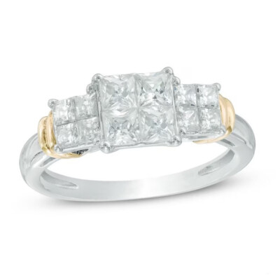 Past Present Future 0.7Ct Princess Cut CZ Wedding Engagement Ring