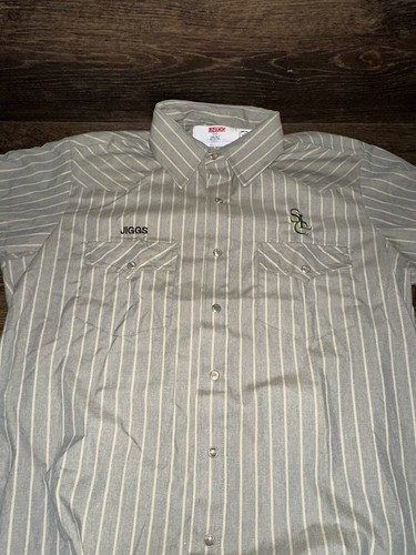 Vintage Unitog Striped Work Shirt Mens Large 16 1/2 Gray Brown Garage SLC USA - Picture 3 of 6