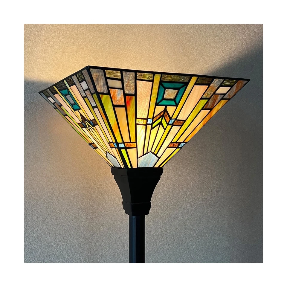 Lámpara de pie Tiffany Torchiere, luz de pie de vitral de 70" de alto, estilo antiguo... Foto 2 de 4