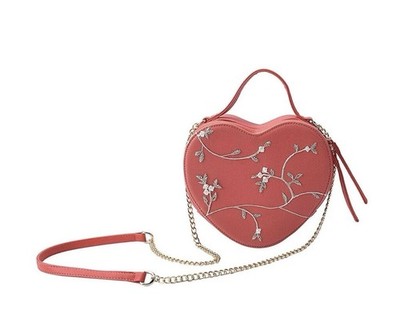NEW! Beautiful Heart-Shape, Faux Leather & Floral Embroidery Crossbody Bag/Purse