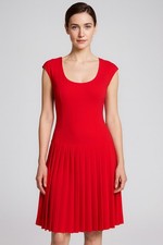 Lauren Ralph Lauren Pleated Red/Orange Midi Dress Jersey Fabric Size. 4 #1254