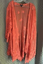 Torrid Coral Floral Lace Fringe Open-Front Ki...