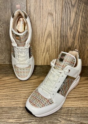 MICHAEL KORS Georgie Trainer Metallic Woven Leather Rose Gold Sneakers Size 10 M