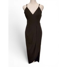 BHLDN Black Lyra V-Neck Faux-Wrap Stretch Crepe Midi Dress Women's Size 4