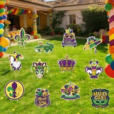 12 PCS Mardi Gras Yard Signs with stakes Mardi Gras Lawn Signs Carnival Outdoor