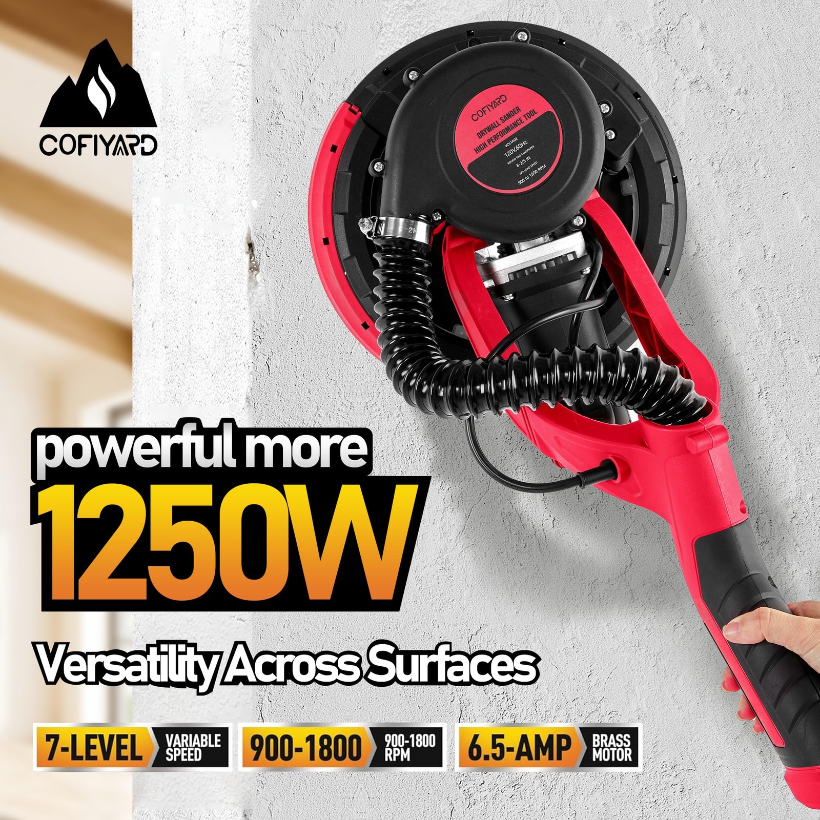 Drywall Sander with Vacuum Dust Collector,1250W Electric Drywall Sander ,7 Va...