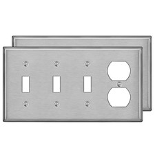 2 Pack 4-Gang Combo Metal Wall Plate with Protective Film, 1-Duplex/3-Toggl...