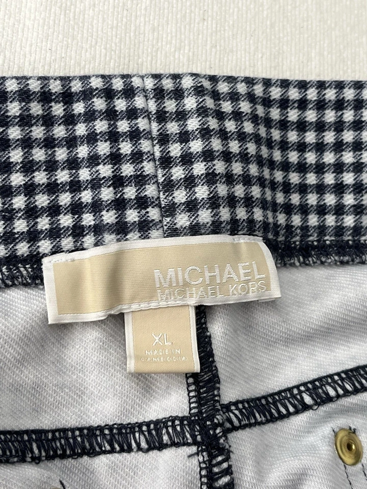 Michael Kors Crop Pants  Women Size XL Stretch Skinny Black White Check - Image 3 of 4