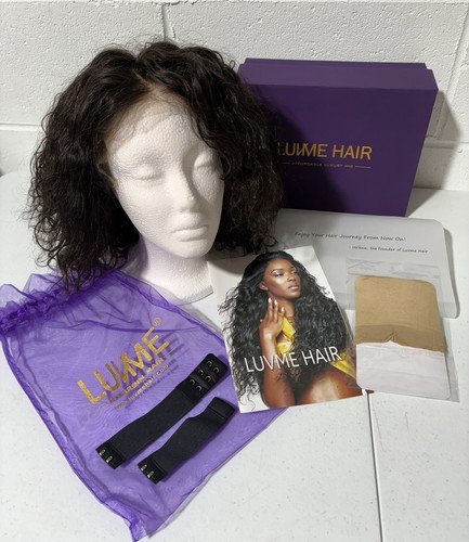 LUVME Human Hair Lace Wig Natural Dark Brown Middle Part Layered Water Wave Bob