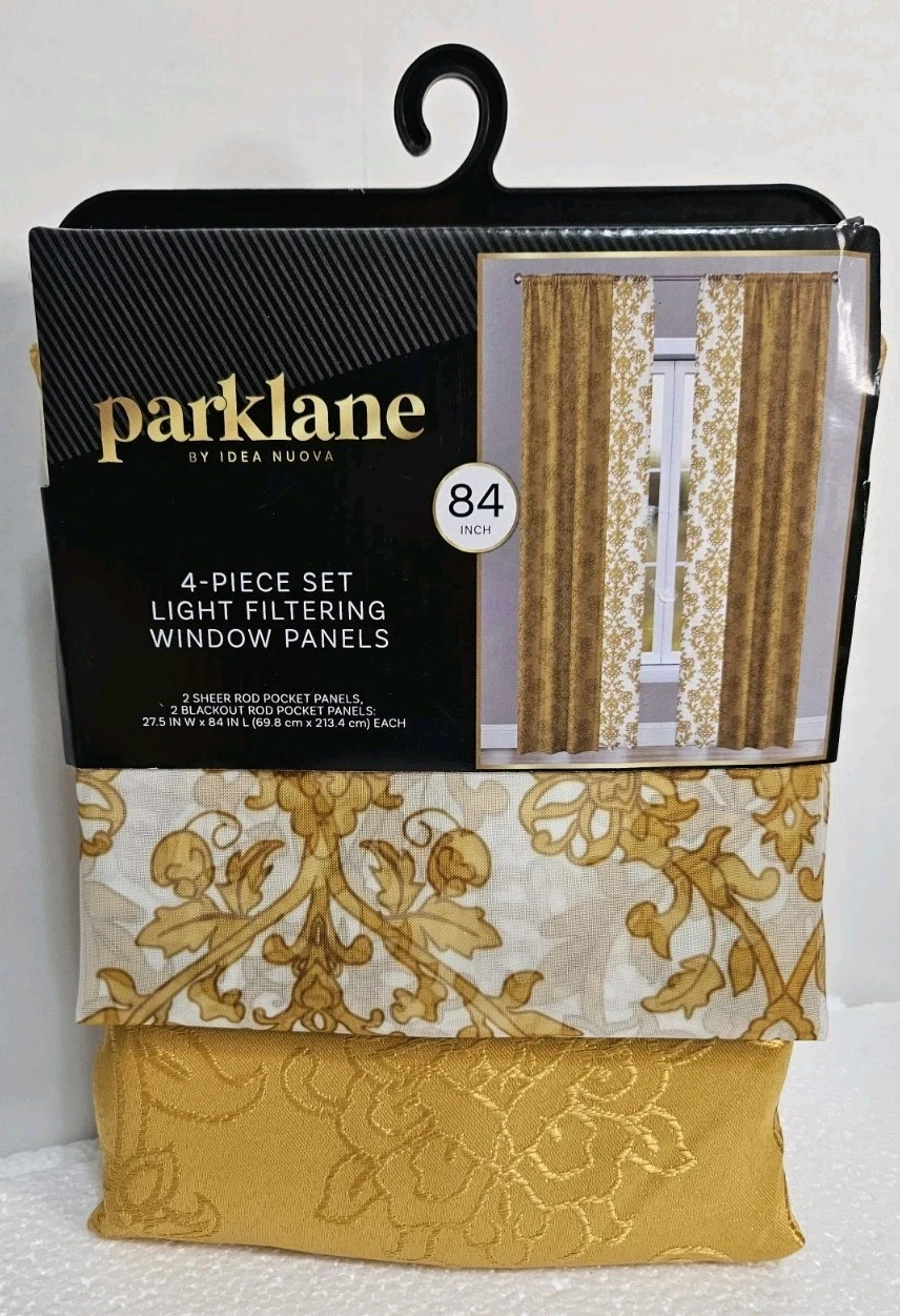 Parklane Idea Nuova 4 Piece Set Blackout Window Panels 27.5x84in Gold Floral