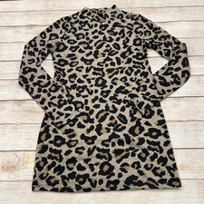Hello Miz Leopard Print Mock Neck Long Sleeve Bodycon Mini DressTan Black Small