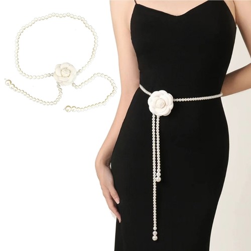 Flower Waist Belt Crystal Pearl Flower Body Chain for Wedding Bridal Dress Belt - Picture 4 of 8