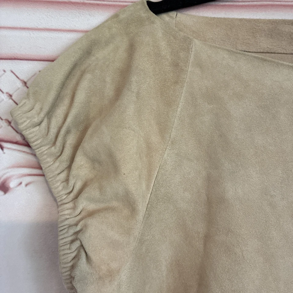 Auténtica Blusa Top Gucci Beige-Rosa Gamuza Manga Corta Talla 46 EE. UU. 10 Foto 3 de 4