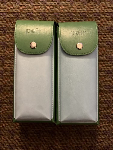 Set of 2 Pair Eyewear Green Glasses Case/ Toppers Case W/Blue Front Pocket