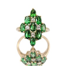 Gold Cluster Ring Jadeite 9ct Spinel Tiered Oval Round Brilliant Statement SizeJ