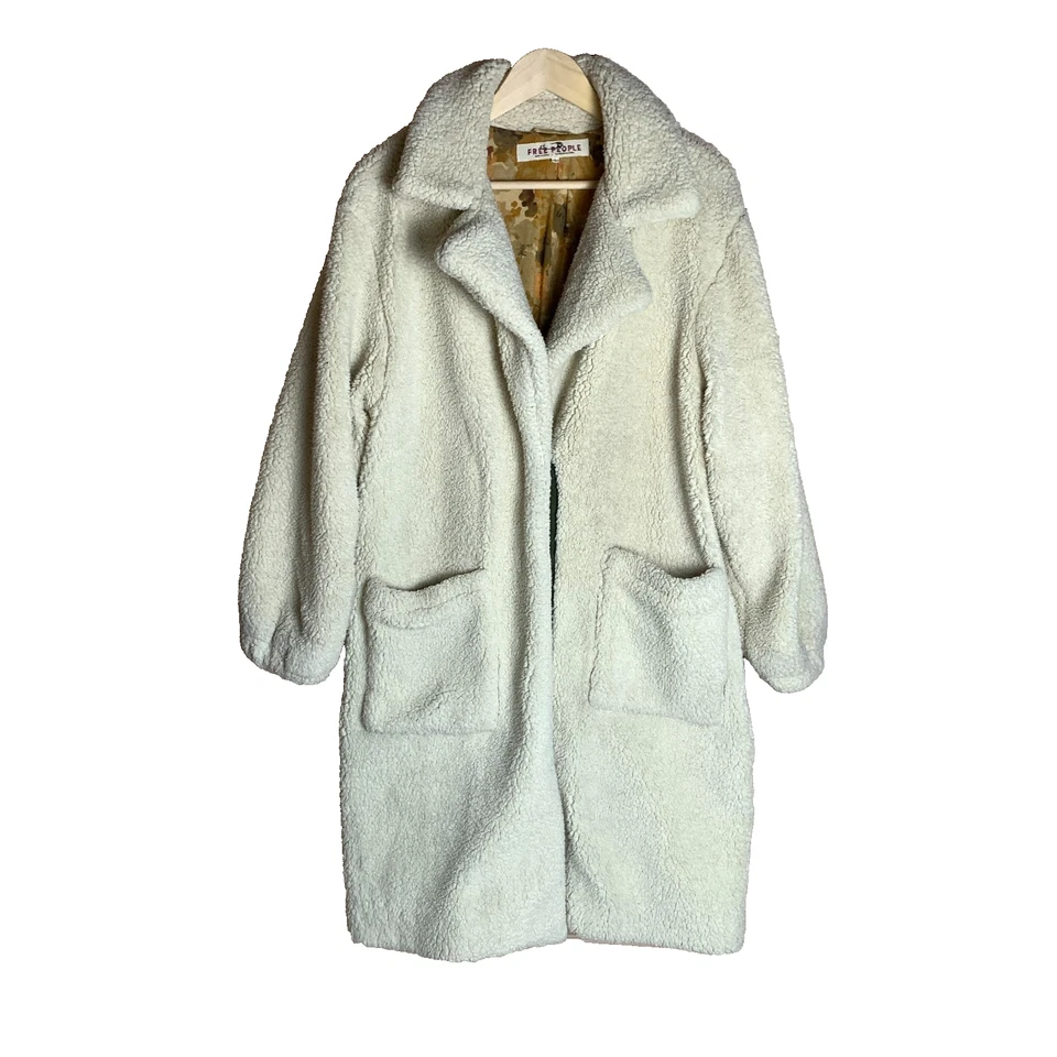 Abrigo Free People Tessa Teddy Longline Imitación Sherpa Pequeño Gran Tamaño Boho Chic Foto 2 de 4