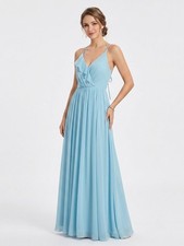 Jenny Yoo Pastel Blue Ruffled A-Line Gown Strappy Open Back Long Dress Sz 12 NWT