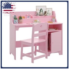 Children's Writing Desk and Chair Set Study Desk for Kids with Storage Cabinet