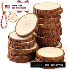 Unfinished Wood Slices 30pcs 2.4"-2.85" Wood Circles for Crafts Predrilled Natur