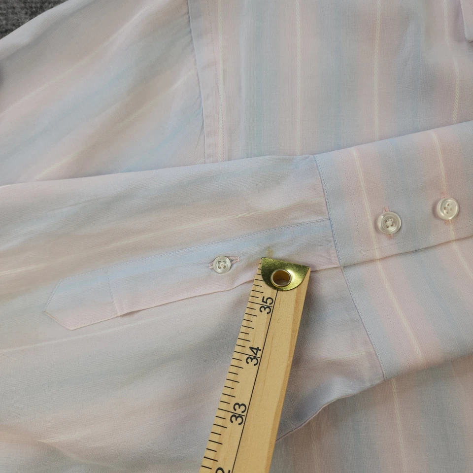 Roar Shirt Large Pink Blue Striped Long Sleeve Button Up Spread Collar - Image 3 of 4