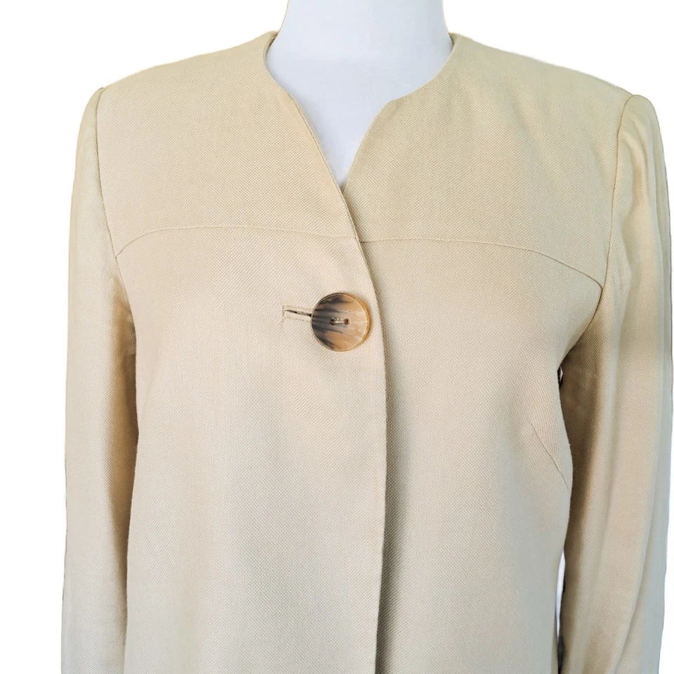 Calvin Klein 2 件套亚麻混纺裙套装 6 码棕褐色米色 — 第 3/4 张图片