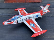 Vintage 1950s Momoya Japan 14  Tin Friction USAF Jet Fighter Toy Airplane