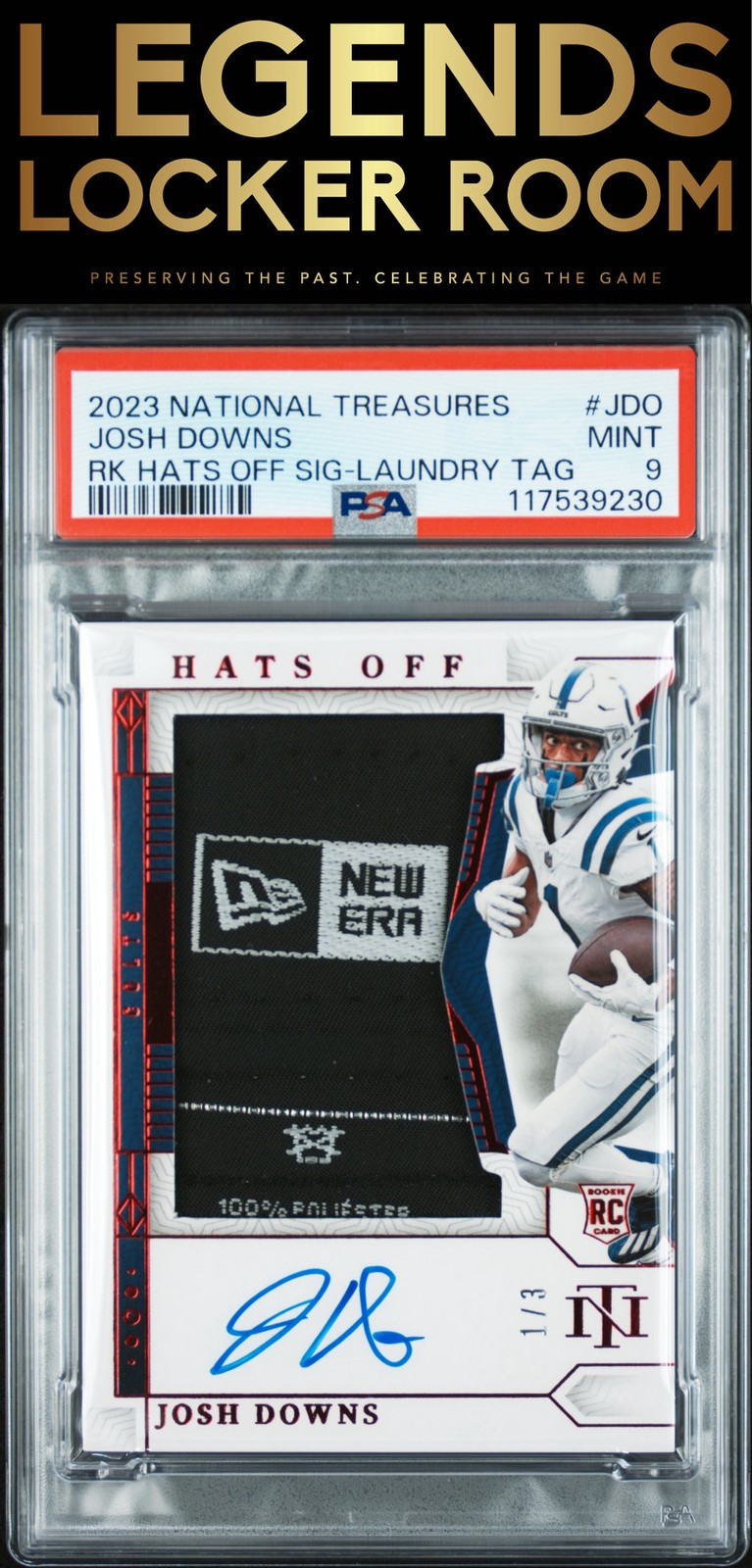 Josh Downs Panini National Treasures Rookie Hats Off Signatures #JDO Laundry Tag