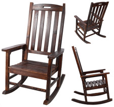 Wood Porch Rocking Chair High Back Patio Chair 330lbs Capacity Outdoor  Indoor