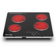 Estufa eléctrica de 4 quemadores, TOPWISH 24 pulgadas, tapa de estufa eléctrica incorporada, 220-...