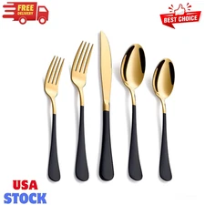 20-Piece Black & Gold Silverware Set, 18/0 Stainless Steel Colorful Handle Fl...