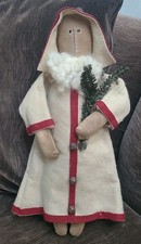 Folk Art Santa Claus Doll Holding Tree Primitive Cottagecore Bells Soft Body 17"