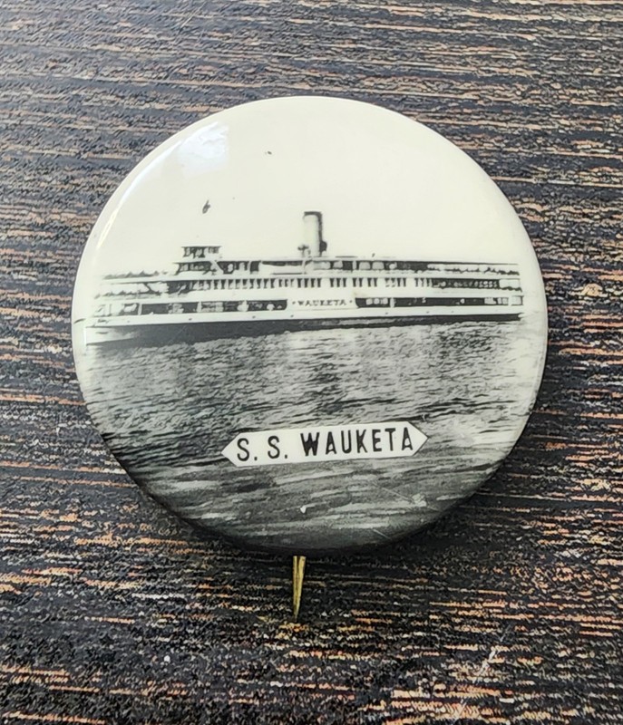 Vintage 1930s Celluloid Promotional Pinback Button For The S.S. Wauketa