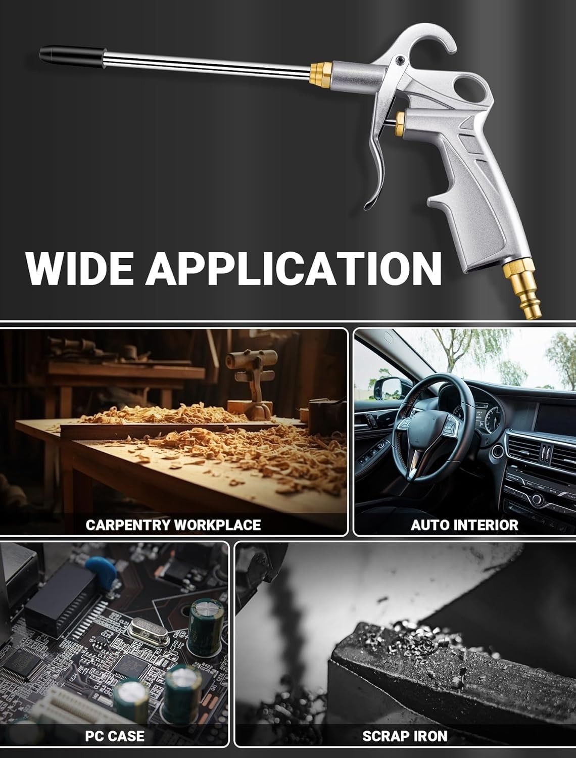 Heavy Duty Air Blow Gun with Extended Nozzle for Industrial & Car Detailing