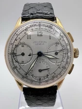 Vintage 1940’s Rare Gold Plated Universal Geneve Compax Chronograph Snake Band  